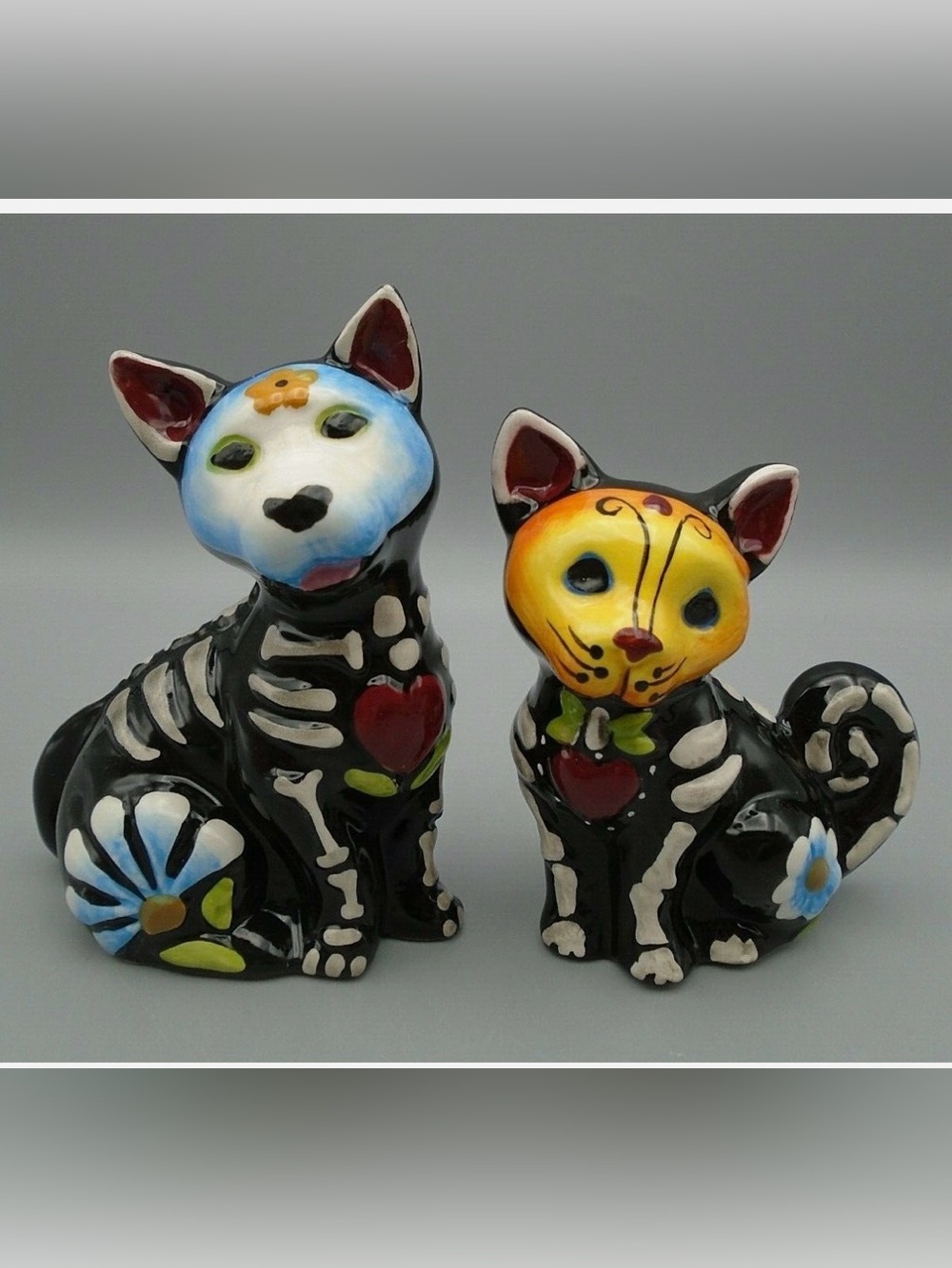 Blue Sky Clayworks Day of the Dead Dog and Cat Salt & Pepper Shakers Set NIB